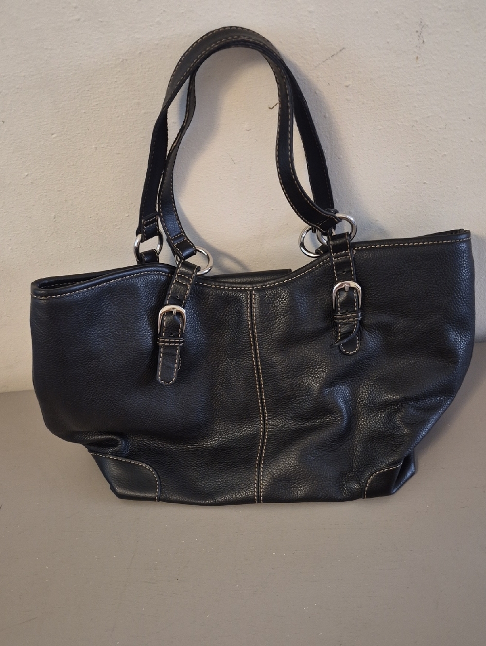 Classic Black Leather Tote Handbag